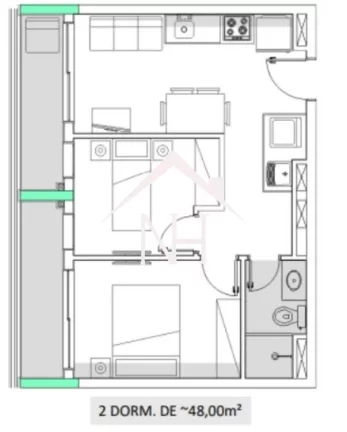 Imagem apartamento de 48m com 2 dormitórios,1 vaga,terraço,Salão de festas e jogos,fitness,lavanderia,piscina,deck,bicicletário, bar,churrasqueira,pet place