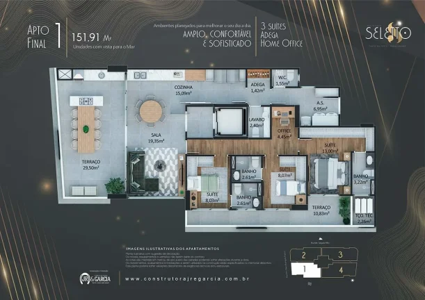 Imagem Apartamento para Venda em Praia Grande, Canto do Forte, 3 dormitórios, 3 suítes, 1 banheiro, 2 vagas