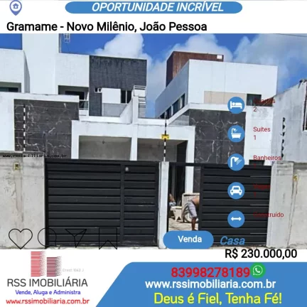 Casa 2 Quartos à venda no Novo Milênio, João Pessoa/PB