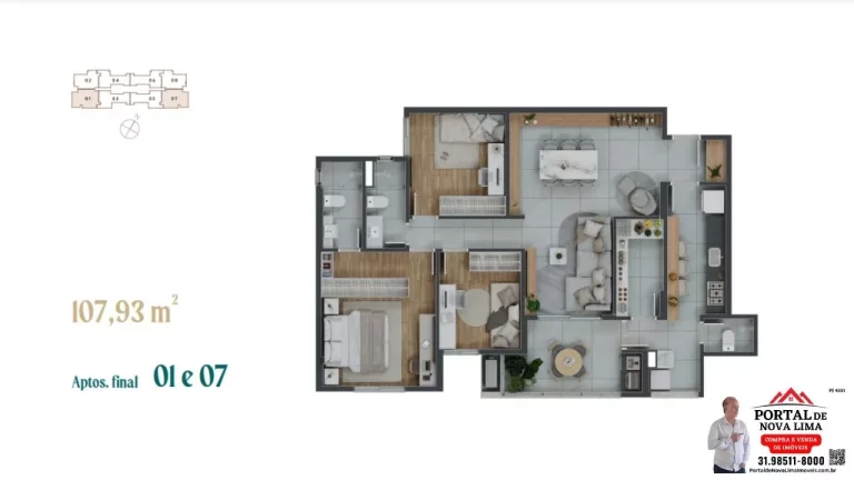 Imagem Lançamento de apartamento a venda em destaque possui uma planta ampla e bem distribuída, com 108 m2 de área privativa