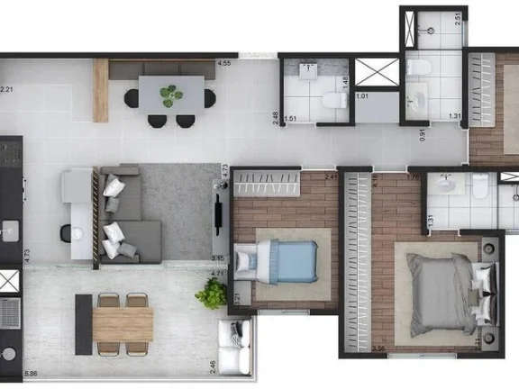 Imagem Apartamento para Venda em Santo André, Vila Assuncao, 3 dormitórios, 1 suíte, 2 banheiros, 2 vagas