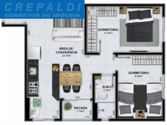 Imagem Apartamento Dois dormitórios a Venda Cidade Universitária Criciúma, Minha Casa Minha Vida,Construfase