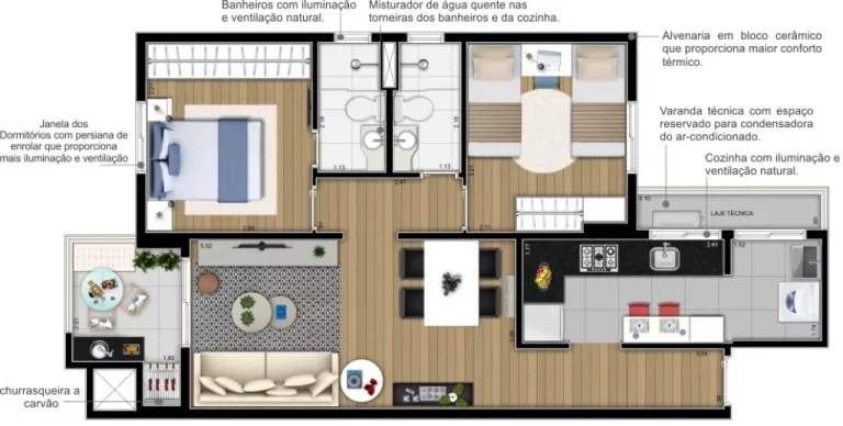 Imagem Apartamento à venda em Santo André-SP, bairro Campestre: 2 quartos, 1 suíte, 2 banheiros, 2 vagas na garagem. Conheça o Lincoln Residencial!