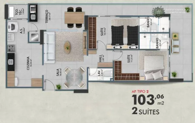 Imagem Apartamento com 2 dormitórios à venda, 103 m² por R$ 894.995,91 - Vila Guilhermina - Praia Grande/SP
