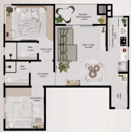 Imagem Apartamento na planta de 2 dormitórios, sendo 1 suíte e demais cômodos e 1 vaga de garagem, localizado no bairro Gravatá em Navegantes - Adriano Carpes imóveis vende