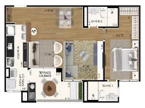 Imagem Apartamento de 2 quartos com suíte em Santo André-SP, no bairro Silveira. 63m², 2 banheiros, garagem. Condomínio Bienvenido. Venda ou locação.