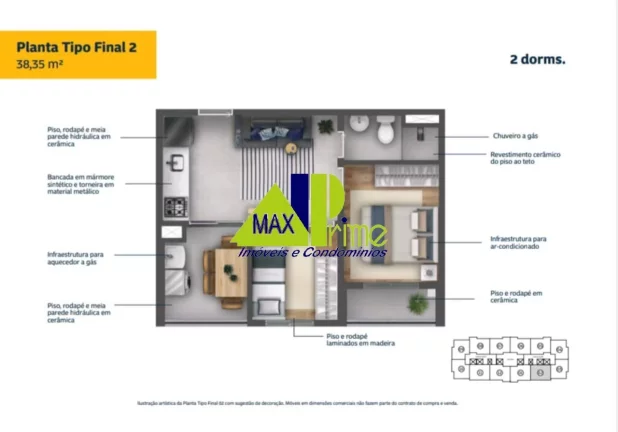 Imagem APARTAMENTO 36,84M²/02 DORMITÓRIOS/SACADA/SEM VAGA