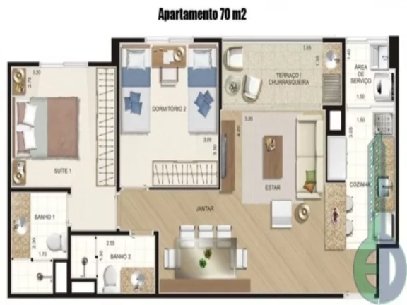 Imagem Apartamento à venda em São Caetano: 3 quartos, 1 suíte, 2 banheiros, 2 vagas, 91m², no Condomínio Giardino Allegro São Caetano.