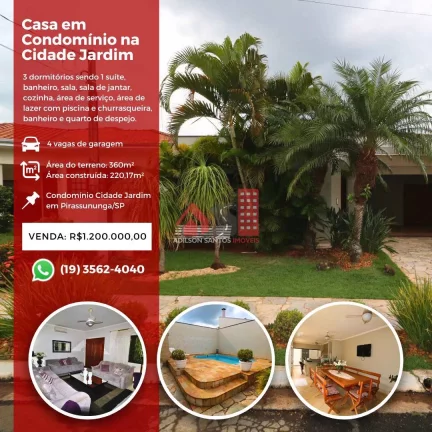 Casa de Condomínio com 3 dorms, Cidade Jardim, Pirassununga - R$ 1.2 mi, Cod: 163