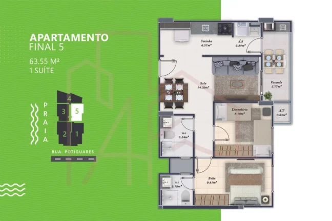 Imagem Apartamento na Planta para Venda em Praia Grande, Vila Tupi, 2 dormitórios, 1 suíte, 1 banheiro, 1 vaga