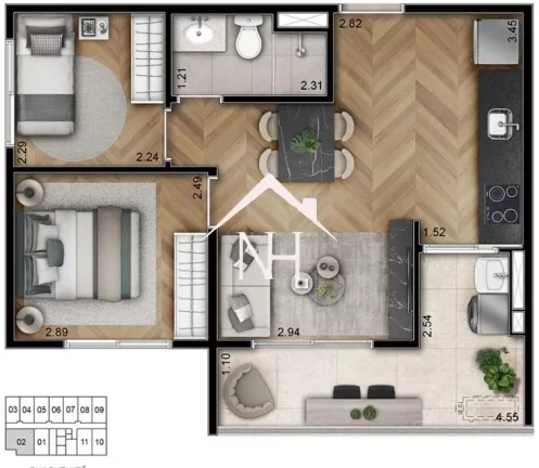 Imagem Apartamento de 43m com 2 Dormitórios, Terraço, Espaço gourmet, Brinquedoteca, Churrasqueira, Piscina, Playground, Bicicletário, Pet place, Fitness