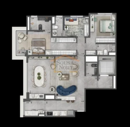 Imagem Apartamento de 129m², com 3 dormitórios, sendo 3 suítes, conta com 2 vagas de garagem.
Unidade no...