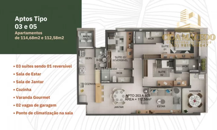 Imagem Apartamento para Venda em João Pessoa, Jardim Oceania, 3 dormitórios, 2 suítes, 3 banheiros, 2 vagas