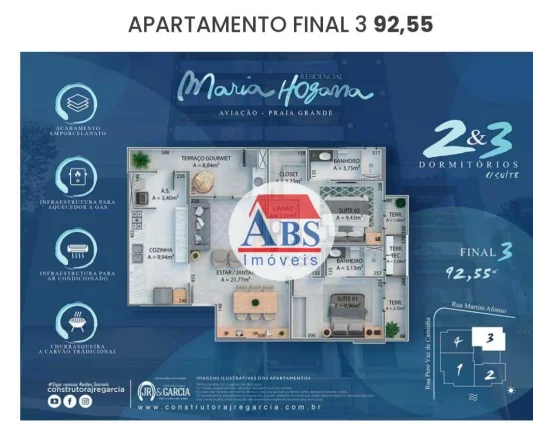 Imagem Apartamento com 2 dormitórios à venda, 94 m² por R$ 510.000,00 - Aviação - Praia Grande/SP