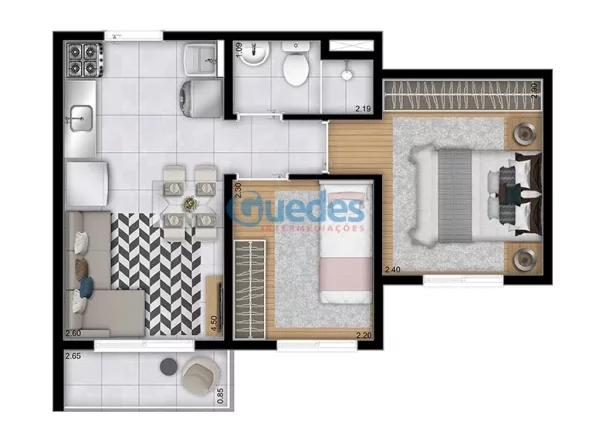 Imagem Apartamento 01 Dorm. em Morumbi - SP: 1 Quarto, 1 Banheiro por R$ 231.000 - Venda