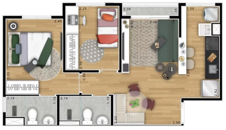 Imagem Apartamento de 2 quartos no Centro de Suzano-SP - Condomínio Uptown Suzano - 44m² - 1 suíte - 2 banheiros - 1 vaga de garagem!
