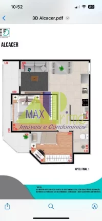 Imagem Apartamento à venda: 2 quartos, 1 sala, 1 banheiro na cidade de e no bairro , com 46,09 m² de área.