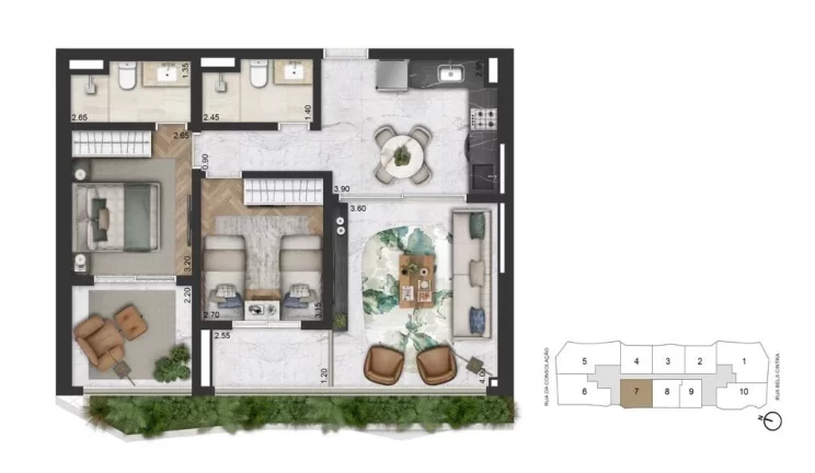 Imagem On The Sky Bela Cintra: Apartamento à venda na Consolação, São Paulo-SP, com 1 quarto, 1 suíte, 2 banheiros e 56m² de área.