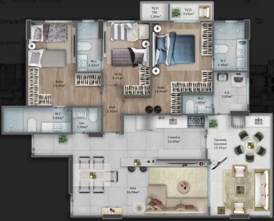 Imagem APARTAMENTO COM 125.57 m² - FORTE - PRAIA GRANDE SP
