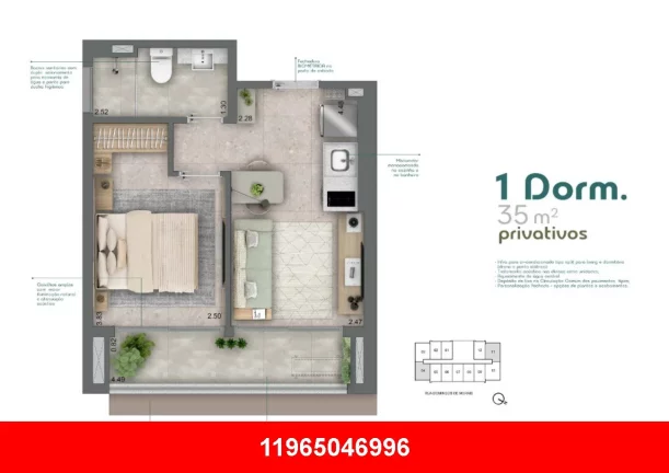 Imagem Apartamento à venda em São Paulo-SP, Vila Mariana: 1 quarto, 1 banheiro, 35,00m². Sustentabilidade e o melhor preço do m²!