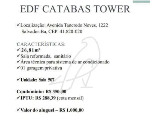Imagem Sala comercial para alugar, no Sala Comercial, em Salvador, Caminho das Árvores, 26,81m2