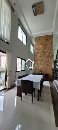 Imagem Duplex de 228m com 4 suítes com varanda, 4 vagas, piscina aquecida, espaço gourmet, academia, playground, ofurô, sauna, área verde