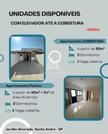 Imagem Apartamento à partir de 40m² +7m² de Quintal, 2 Dormitórios, Sacada, Elevador, Cozinha Americana no Jardim Alvorada, Santo André