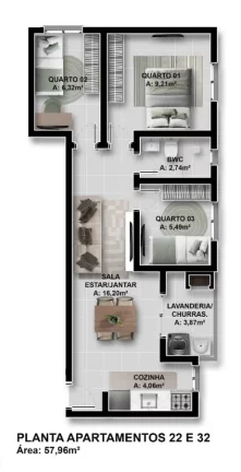 Imagem Apartamento para Venda em São José dos Pinhais, Santo Antônio, 2 dormitórios, 1 suíte, 2 banheiros, 1 vaga