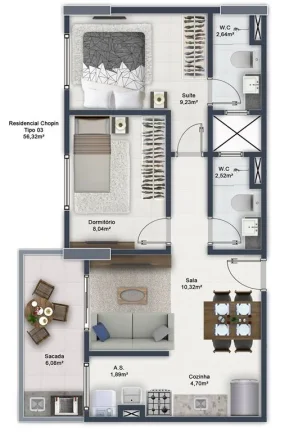 Imagem APARTAMENTO COM 57 m² - BOQUEIRAO - PRAIA GRANDE SP
