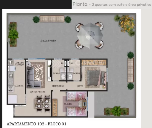 Imagem Apto - 2 Quartos - 1 Suíte - 58,22 m² - Ponta de Campina, Cabedelo/PB