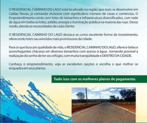 Imagem Lotes Financiados em Caldas Novas Setor Caminho do Lago