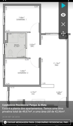 Imagem Apartamento 49,67m² Condomínio Residencial parque da Mata