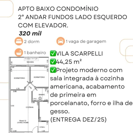 Imagem Apartamento para Venda em Santo André, Vila Scarpelli, 2 dormitórios, 1 banheiro, 1 vaga