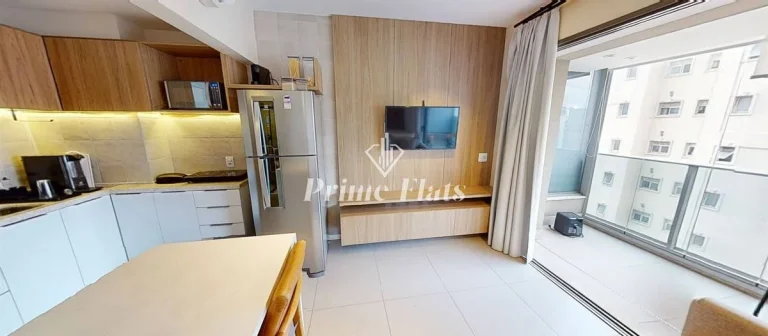 Imagem Flat disponível para locação no VHouse Faria Lima, com 46m², 1 dormitório e 1 vaga