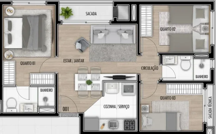 Imagem Apartamento à venda em Curitiba, Santa Cândida, com 3 quartos, 57,94m²