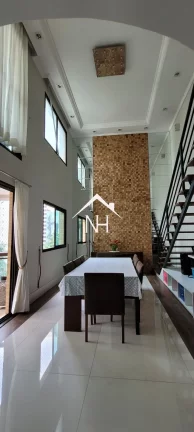Imagem Duplex de 228m com 4 suítes com varanda, 4 vagas, piscina aquecida, espaço gourmet, academia, playground, ofurô, sauna, área verde