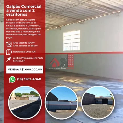 Galpão com 0 dorm, Jardim Primavera, Porto Ferreira - R$ 1 mi, Cod: 175