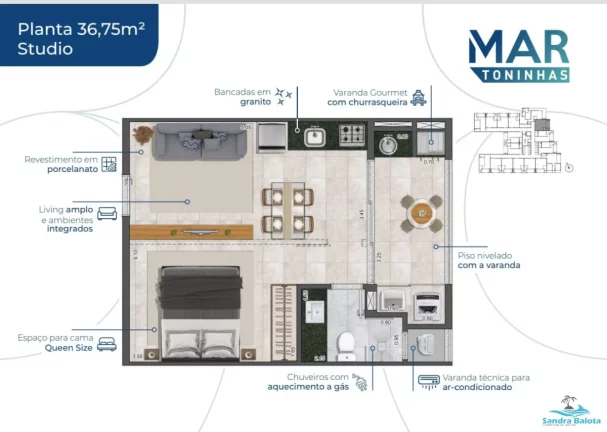Imagem Stúdios de 35,70 m²/Toninhas-Ubatuba