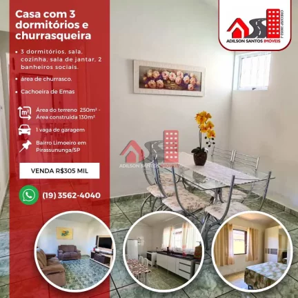 Casa com 3 dorms, Jardim Limoeiro, Pirassununga - R$ 305 mil, Cod: 82