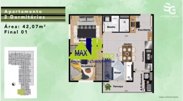 Imagem APARTAMENTO 42M²/02 DORMITÓRIOS/SACADA/01 VAGA/
