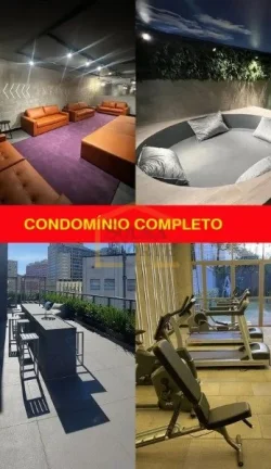 Imagem Apto Studio 27,61m², 1 dormitório, banheiro, sacada, Vidros antirruído, porta com senha eletrôni...