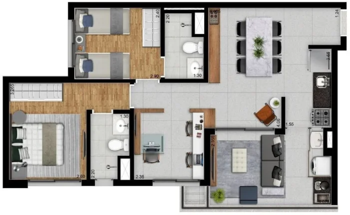 Imagem O empreendimento dispõe de 2 torres, com 242 apartamentos. A torre 1 possui 62 unidades, composta p...