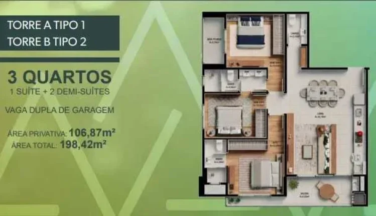 Imagem Apartamento com 3 dormitórios sendo 1 suíte + 2 demi e 2 vagas de garagem na Praia Brava em Itajaí