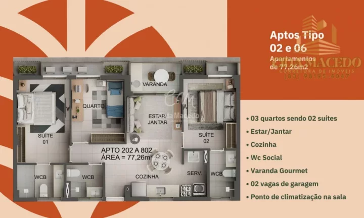 Imagem Apartamento para Venda em João Pessoa, Jardim Oceania, 3 dormitórios, 2 suítes, 3 banheiros, 2 vagas