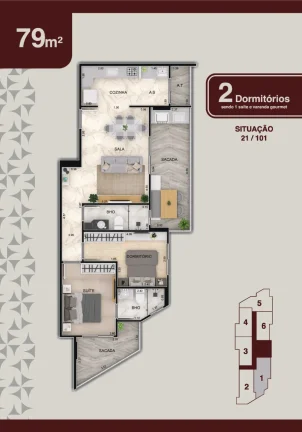Imagem Apartamento à venda em Praia Grande-SP, bairro Mirim: 2 quartos, 1 suíte, 2 salas, 2 banheiros, 2 vagas, 79m². Venha conferir!