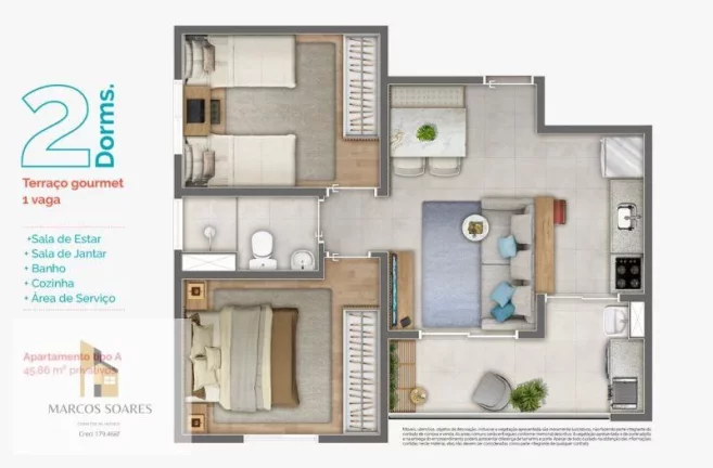 Foto do imóvel: Apartamento com 2 quartos, 46m2, à venda, na planta, em Jd. Conceição/Osasco