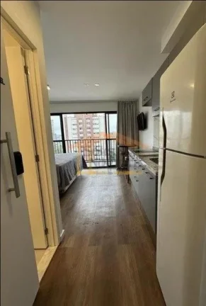 Imagem Apartamento tipo studio, mobiliado, 1 dormitório, sacada, cozinha planejada, banheiro, 26m².

Pró...