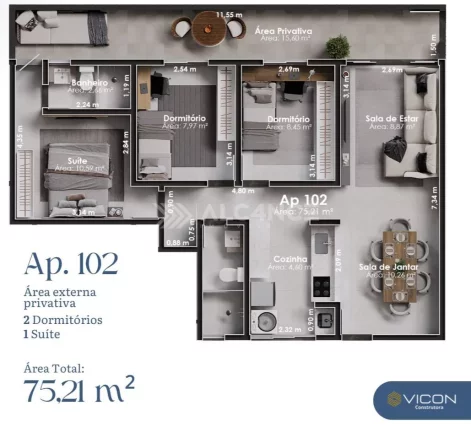 Imagem Apto - 3 Quartos - 1 Suíte - 131,04m² - Altiplano Cabo Branco, João Pessoa/PB