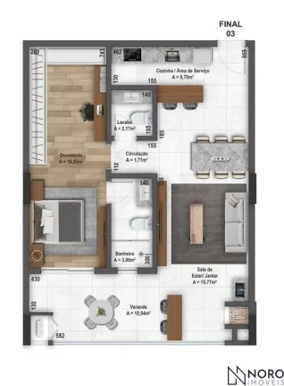 Imagem Apartamento de 1 dormitório á venda perto da UFN