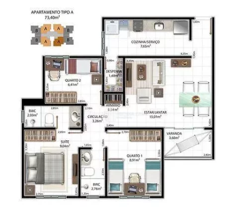 Imagem Apartamento com 3 dormitórios à venda, 73 m² por R$ 364.900,00 - Parque São João - Teresina/PI